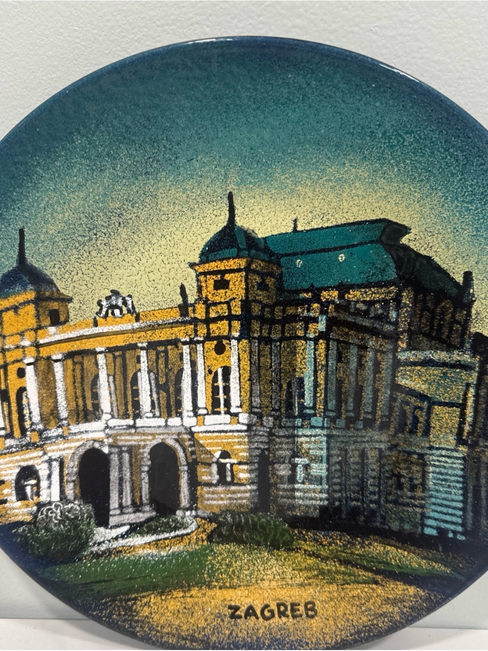 Zagreb Decorative Ceramic Wall Plate in Teal and Gold